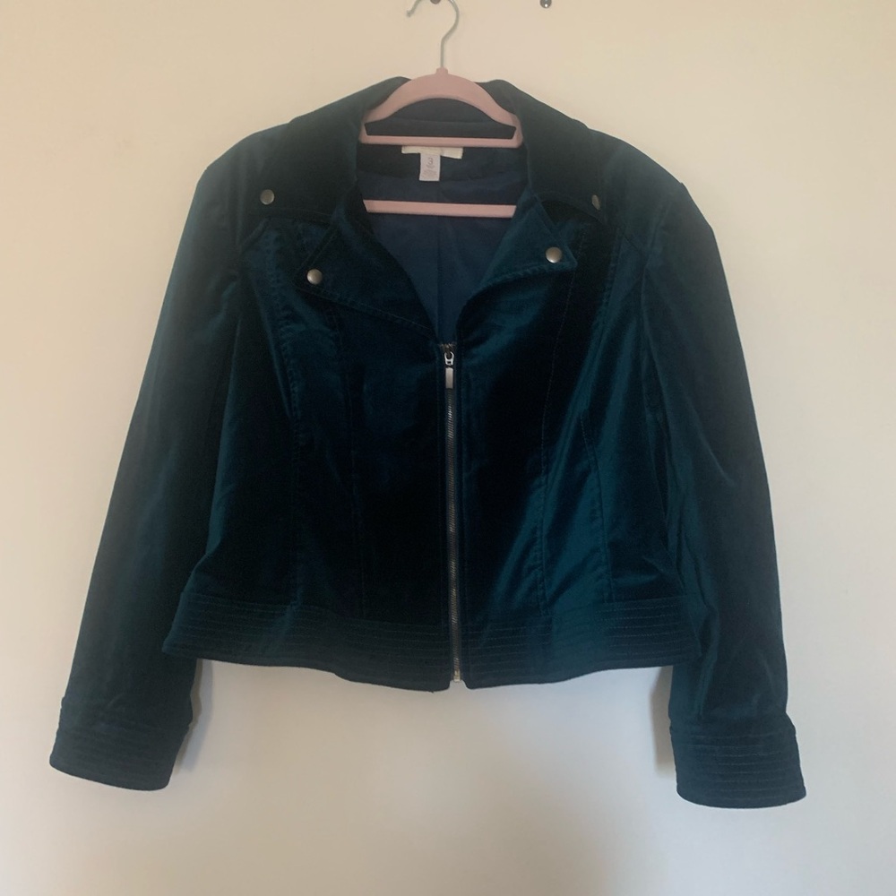 Chico's Deep Teal Velvet Jacket Size 3